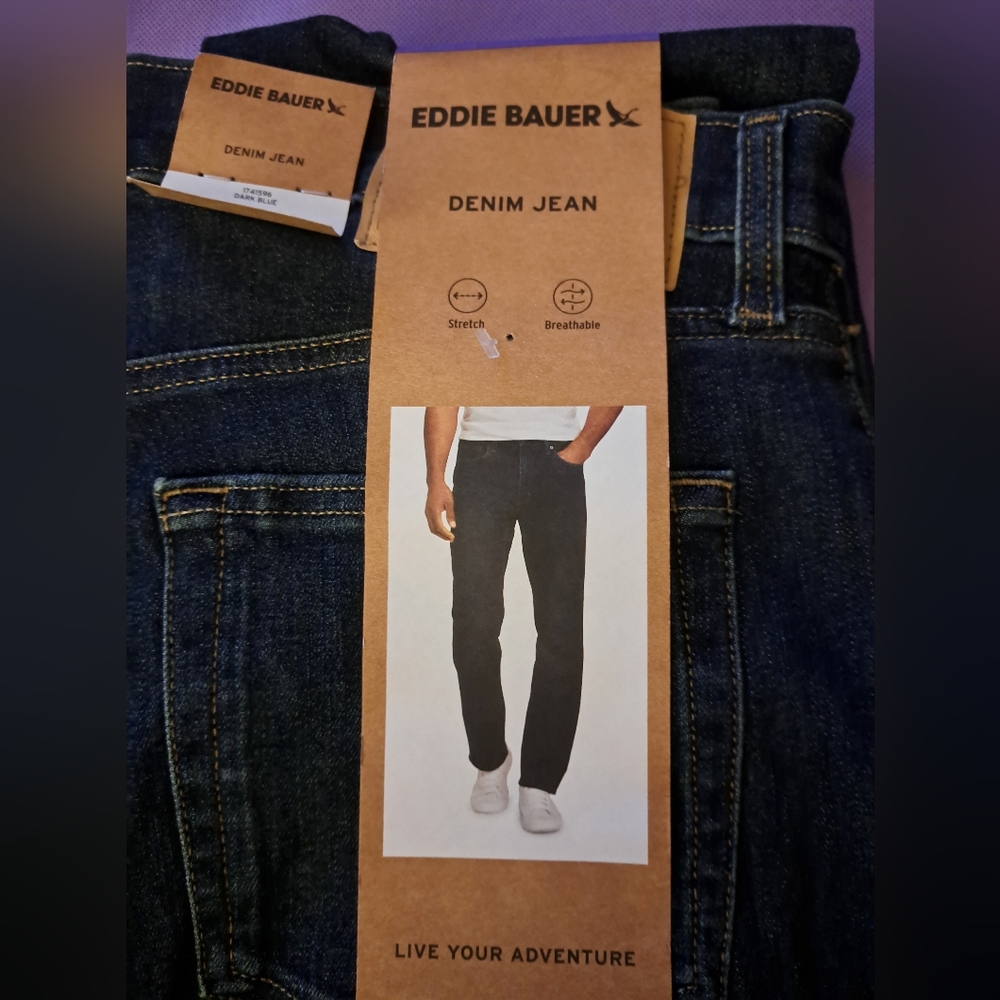 EDDIE BAUER Men's Straight Fit  Jeans - DARK BLUE 3 Sizes BRAND NEW - Picture 2 of 5